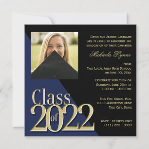 Klass 2022 Grad Guld och Blue med Photo Inbjudningar