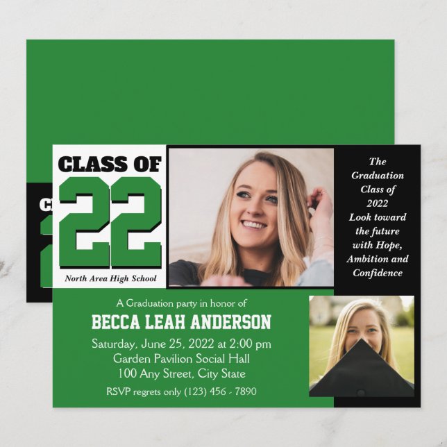 Klass 2022: Grönt för hopp och förtroende Inbjudningar (Fram/baksida)