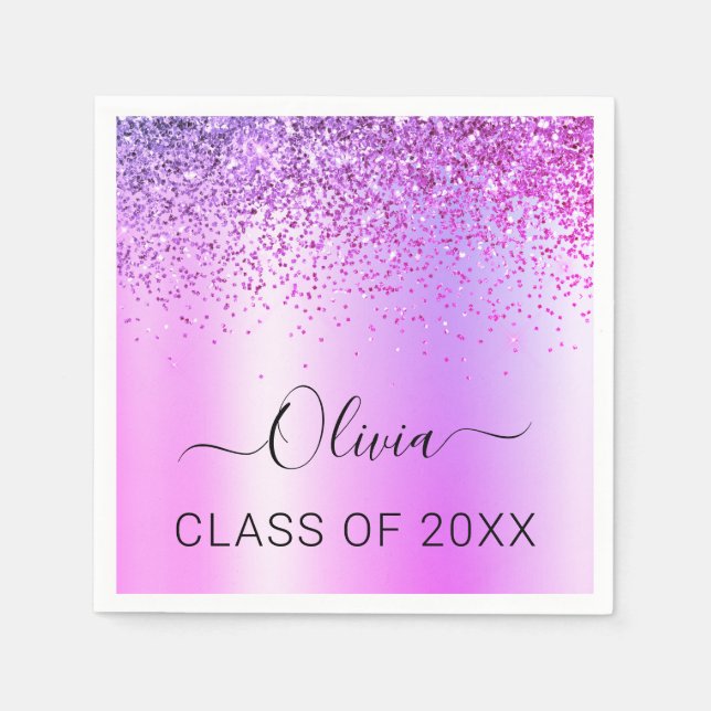 Klass 2022 Lila Black Glitter Student Pappersservett (Framsidan)