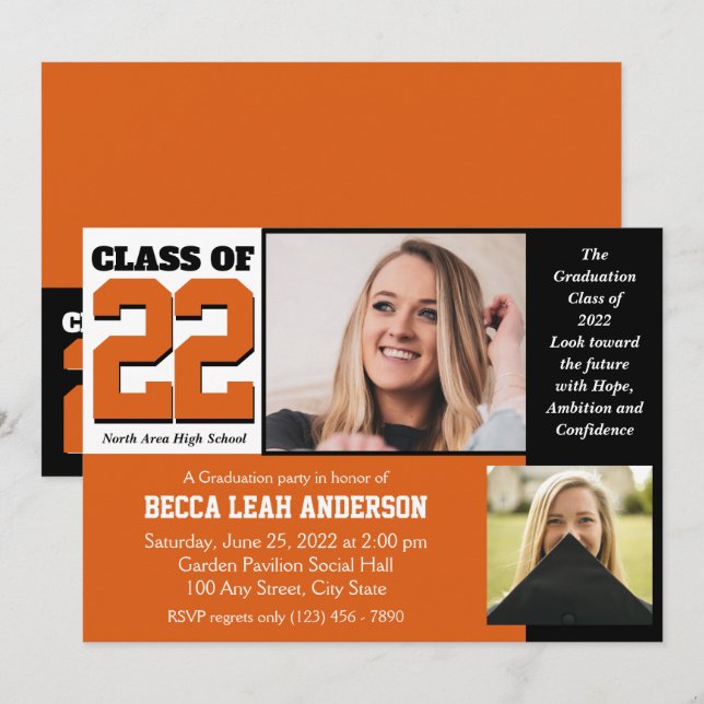 Klass 2022: Orange för hopp och förtroende Inbjudningar (Fram/baksida)