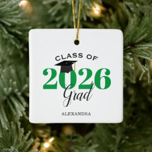 Klass 2022 Student Modern Grönt och svart Julgransprydnad Keramik