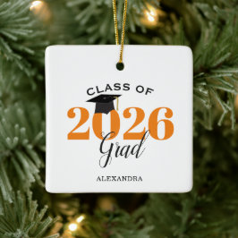 Klass 2022 Student Modern Orange och svart Julgransprydnad Keramik
