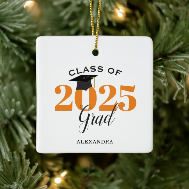 Klass 2022 Student Modern Orange och svart Julgransprydnad Keramik (Träd)