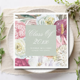 Klass 2022 Vattenfärgsfärg Blommigt Studenten Pappersservett