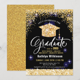 Klass 2023 Elegant Guld Glitter Studenten Inbjudningar