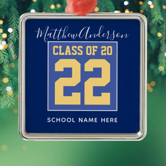 Klass 2023 Elegant Royal Blue & Guld Studenten Julgransprydnad Metall