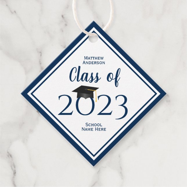 Klass 2023 Enkel Elegant Marinblå Examen Gåvor Etiketter (Framsida)