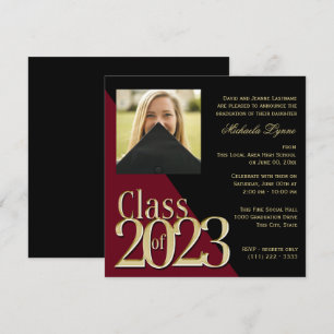 Klass 2023 Grad Guld och Burgundy med foto Inbjudningar