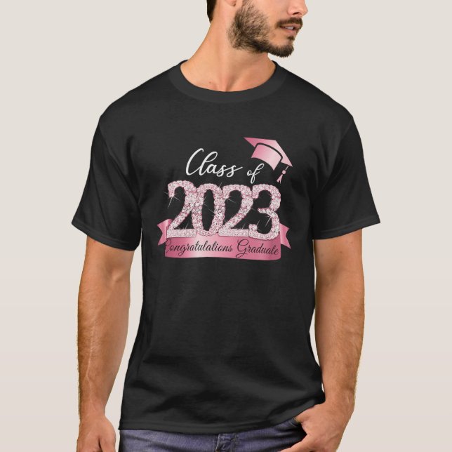 Klass 2023 Grattis Student Rosa Black T Shirt (Framsida)