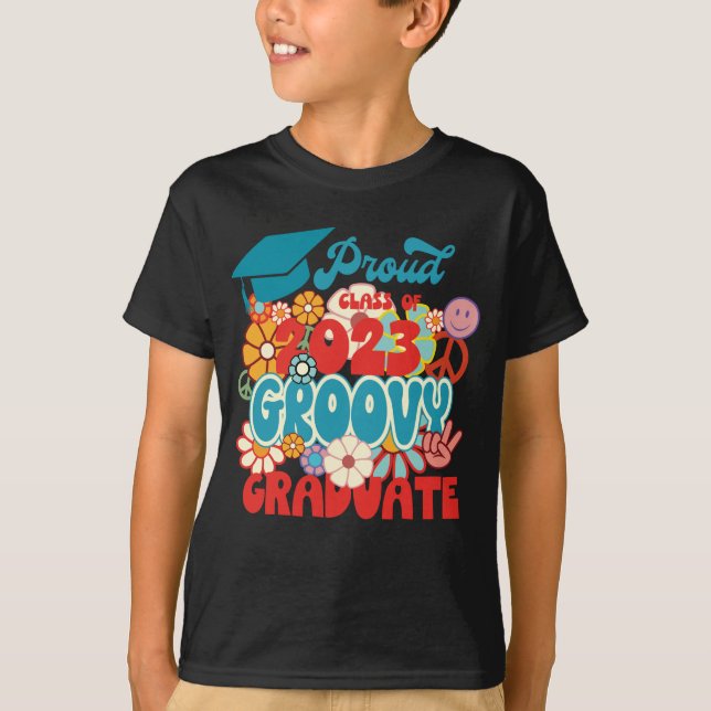 Klass 2023: Proud Student Retro Blommigt Groovy T Shirt (Framsida)