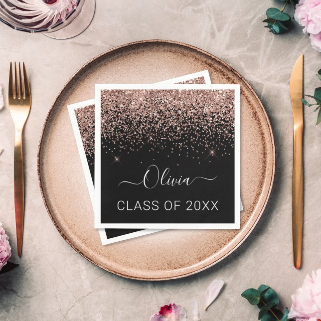 Klass 2023  Rosa Svarta Glitter Student Pappersservett (Skapare uppladdad)