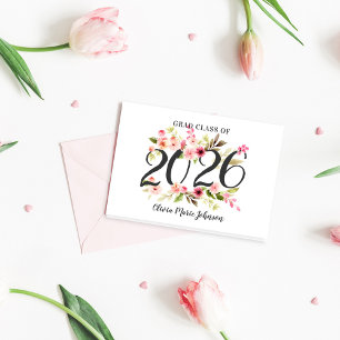 Klass 2023 Rosa Watercolor Flowers Studenten Tack Kort