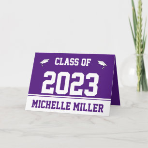 Klass 2023 Royal Lila och Vita Studenten Kort