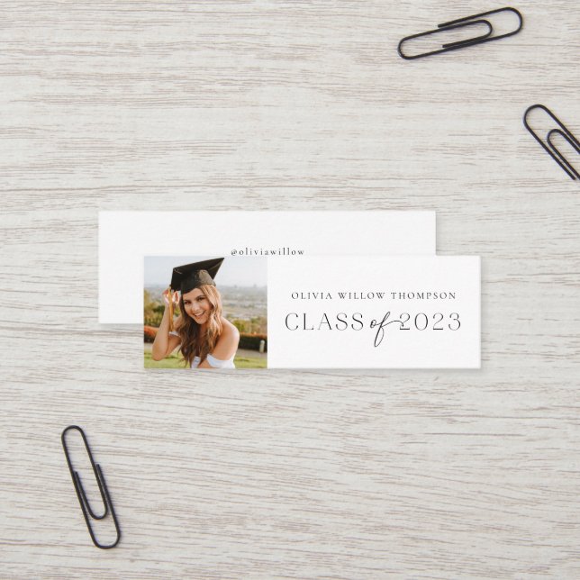 Klass 2023: Svart foto Studenten Namn Mini Visitkort (Fram/Back In Situ)