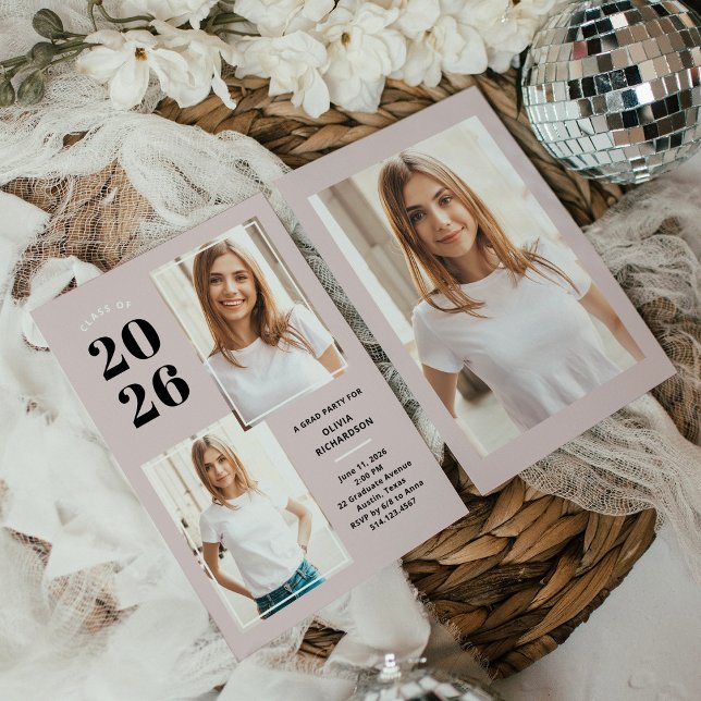 Klass 2023 | Tre foto  Rosa Grad Party Inbjudningar (Skapare uppladdad)