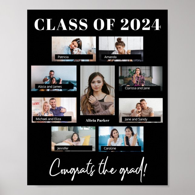 Klass 2024 anpassningsbar 8 fotokollage studenten poster (Framsidan)