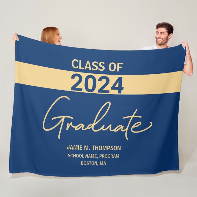 Klass 2024: Blåa Guld Personlig Studenten Fleecefilt (På plats)