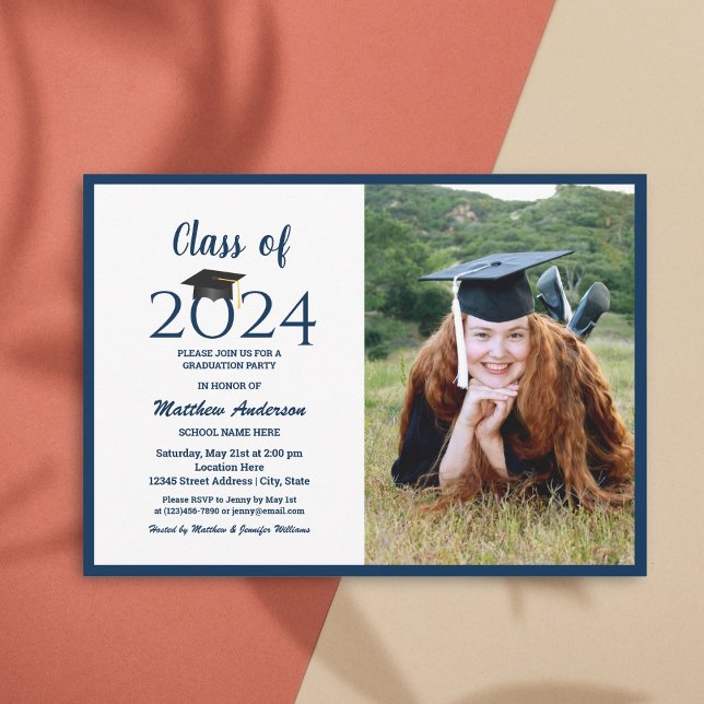 Klass 2024: Blåblå Student-foto-Studenten Inbjudningar (Skapare uppladdad)