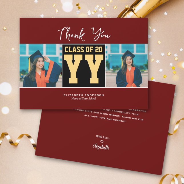 Klass 2024 Burgundy Photo Collage Studenten Tack Kort (Skapare uppladdad)