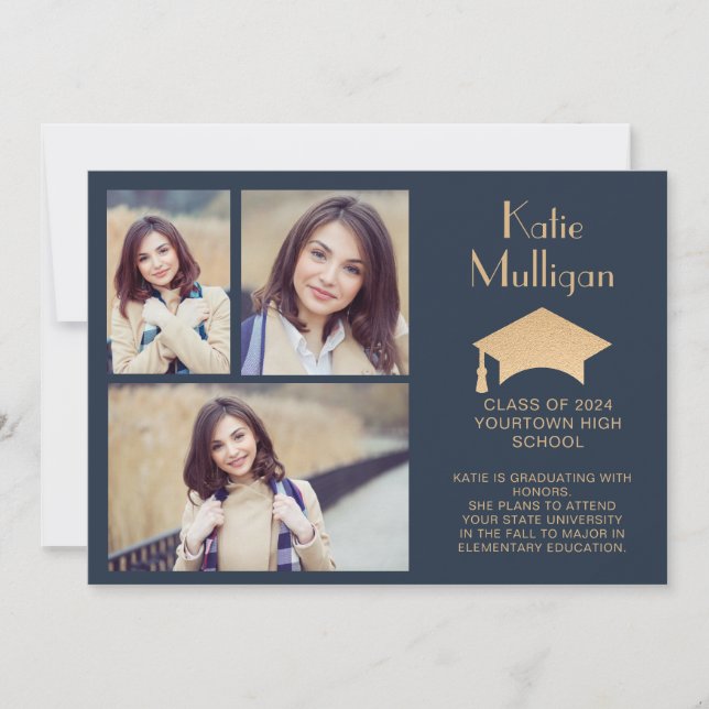 Klass 2024 för marint blått Guld Studenten (Framsida)