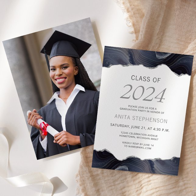 Klass 2024 Foto Blå Grå Agat Examen Inbjudningar (Skapare uppladdad)
