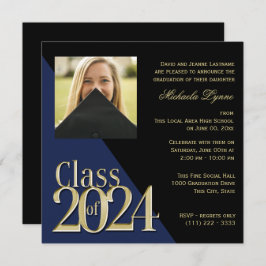 Klass 2024 Grad Guld och Blue med Photo Inbjudningar