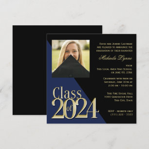 Klass 2024 Grad Guld och Blue med Photo Inbjudningar