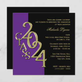Klass 2024 Grad Lila och Guld Inbjudningar