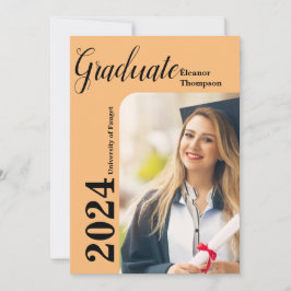 Klass 2024 Grad: Modern svart och vitt foto Inbjudningar