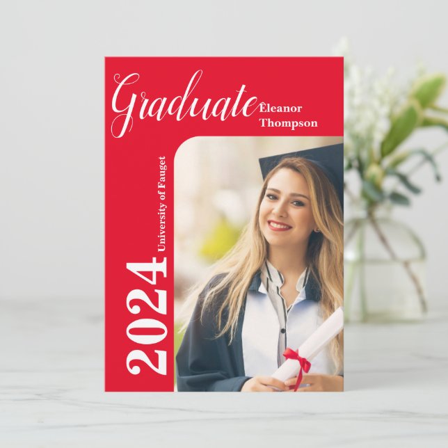 Klass 2024 Grad: Modern svart och vitt foto Inbjudningar (Stående Fram)