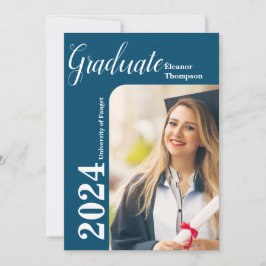 Klass 2024 Grad: Modern svart och vitt foto Inbjudningar