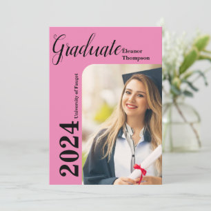 Klass 2024 Grad: Modern svart och vitt foto Inbjudningar