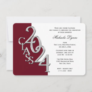 Klass 2024 Grad Silver och Burgundy Inbjudningar