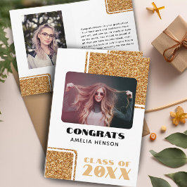 Klass 2024 Grattis examen guld glitter 2 bilder Kort