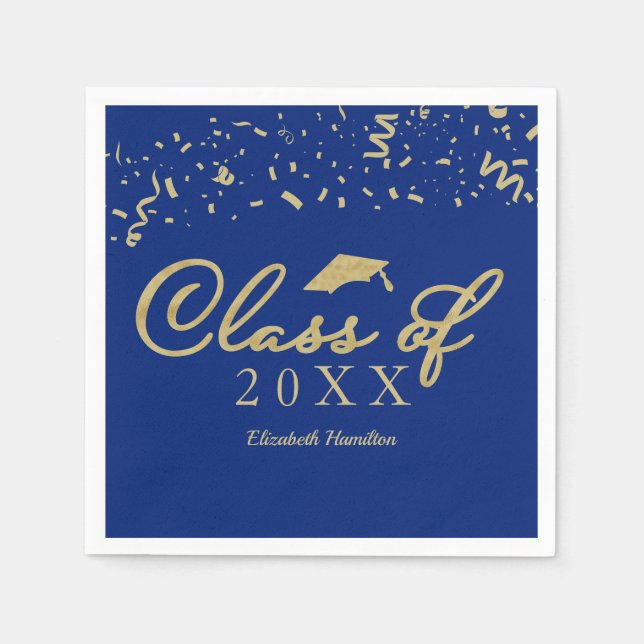 Klass 2024 Guldskrift Examen Festa Blå Pappersservett (Framsidan)
