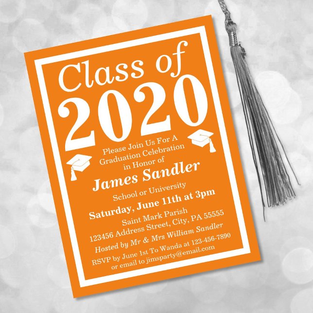 Klass 2024 Orange White Studenten Inbjudan Vykort (Skapare uppladdad)