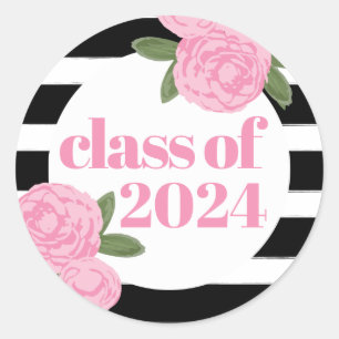 Klass 2024 Rosa ros Black + White Rand Runt Klistermärke