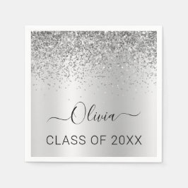 Klass 2024 Silver Svart Glitter Examen Pappersservett