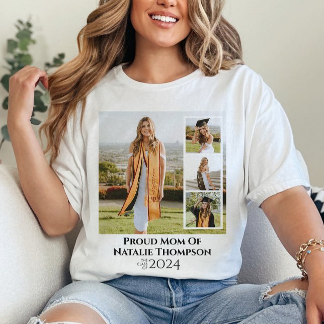 Klass 2024 Studenten Photo Collage Anpassningsbar T Shirt (Skapare uppladdad)