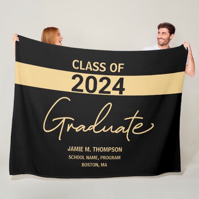 Klass 2024 Svarta Guld Personligen Studenten Fleecefilt (På plats)