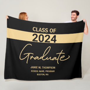 Klass 2024 Svarta Guld Personligen Studenten Fleecefilt