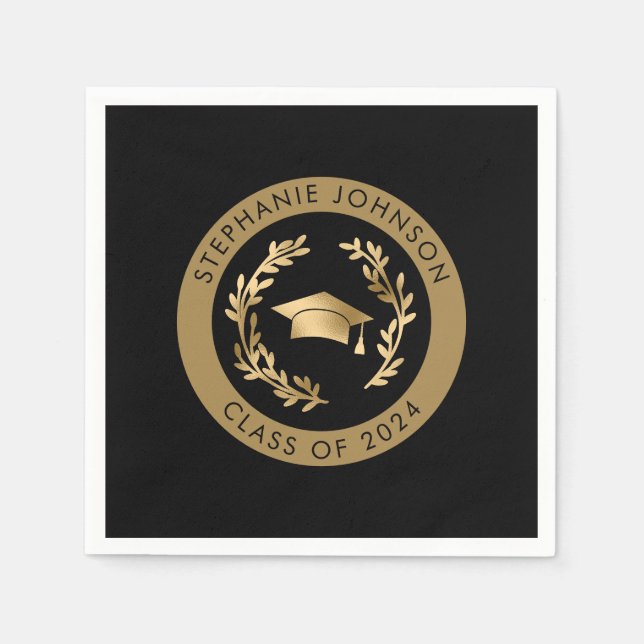 Klass 2024 Svarta och Guld Studentfest Pappersservett (Framsidan)