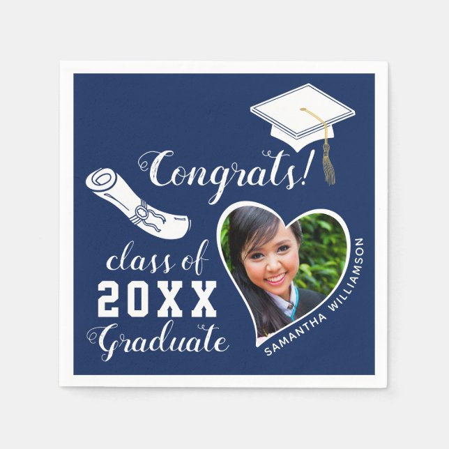 Klass 2025: Blå och vita fotopapper i Studenten Pappersservett (Framsidan)