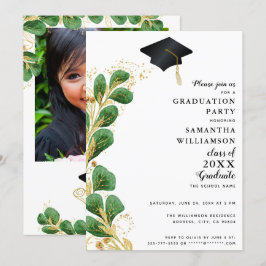 Klass 2025 Elegant Greenery Photo Studenten Inbjudningar