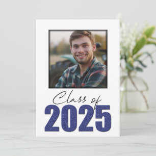 Klass 2025: Fotomeddelande för marint blå Glitter Inbjudningar