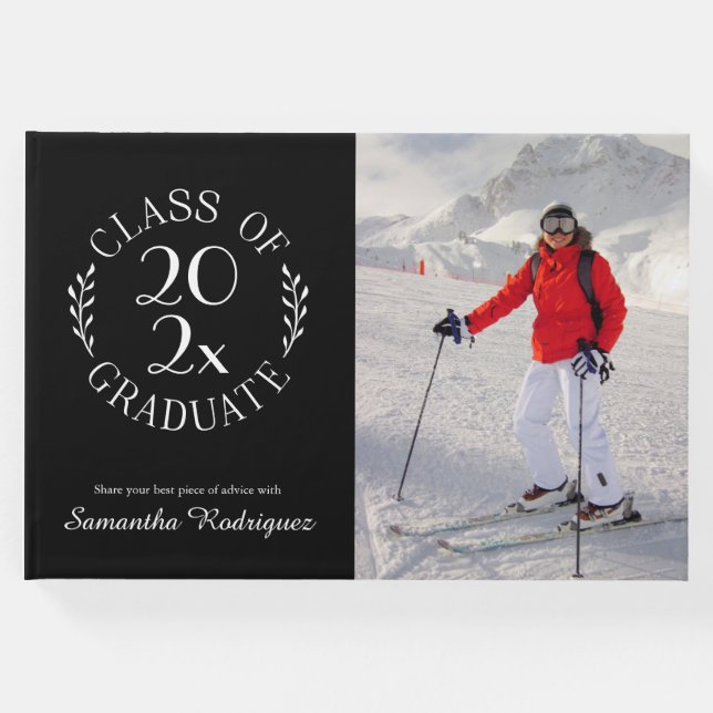 Klass 2025: Grad Photo Black Mönster Studenten Gästböcker (Framsida)