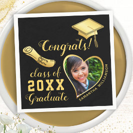 Klass 2025: Grad Photo Black och Guld Studenten Pappersservett