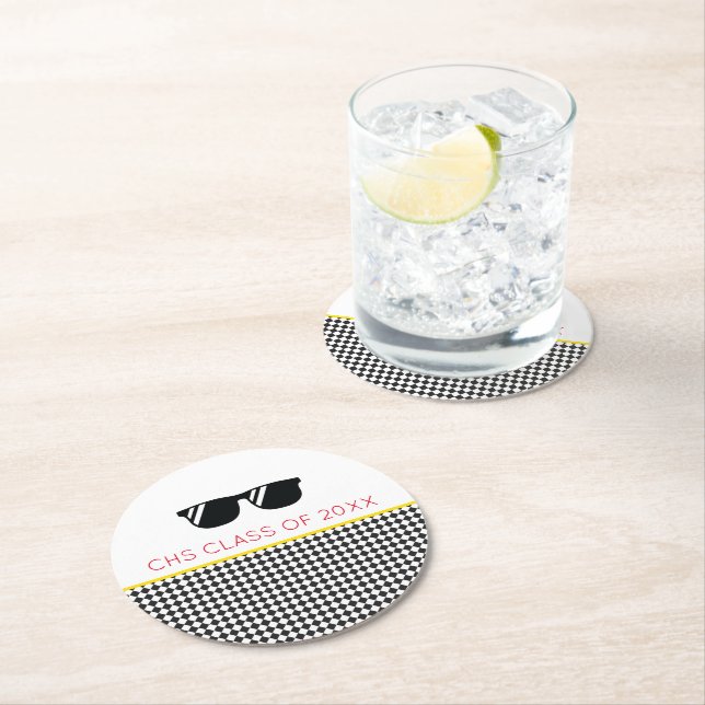 Klass 2025: Grad Sunglasses Coola School Färg Underlägg Papper Rund (Insitu)