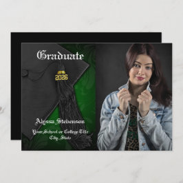 Klass 2025 Grönt Tassel Photo Studenten Inbjudningar