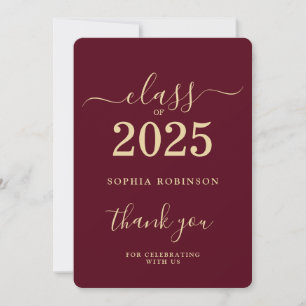 Klass 2025 Guld Burgundy Studenten Tack Kort